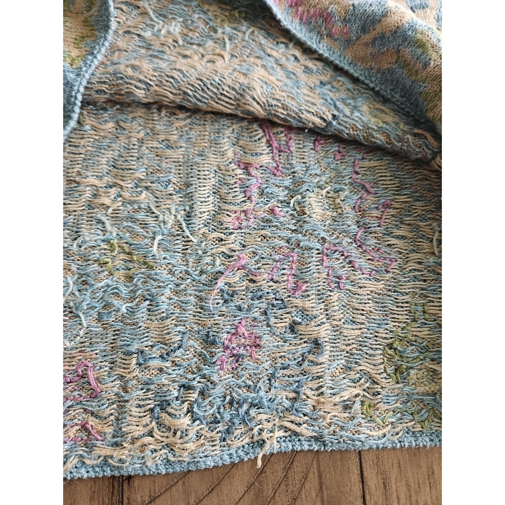 VTG Sigrid Olsen Top S Pink Blue Knitted Floral Linen Cotton Coastal Cottage - Picture 13 of 16